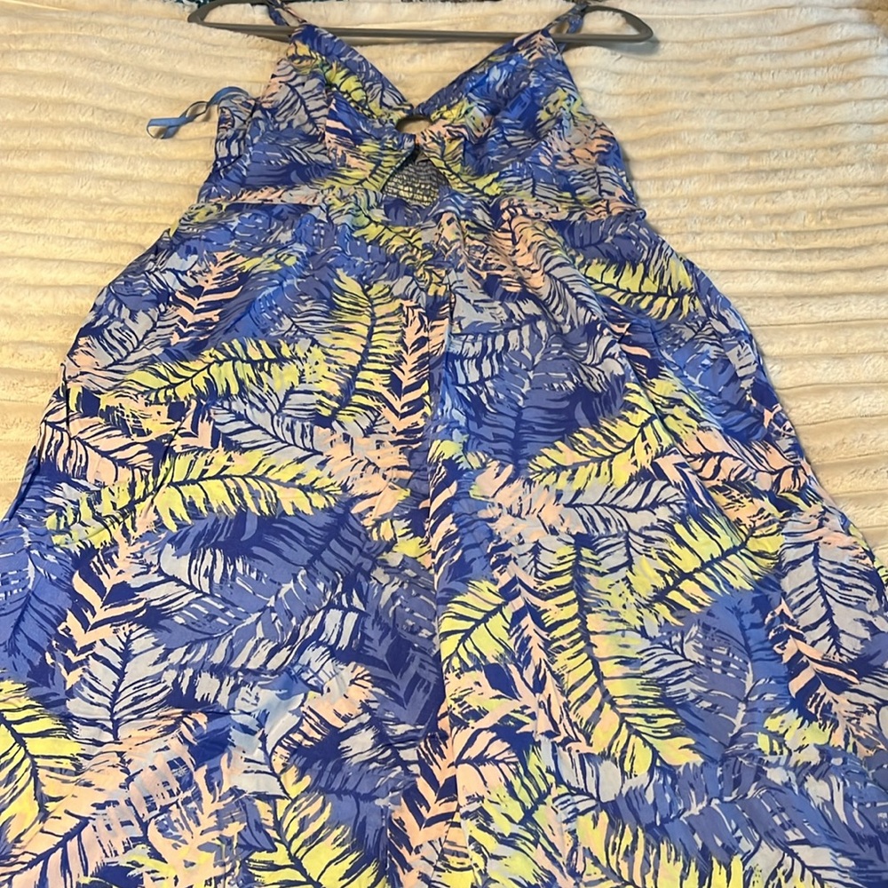 Blue Tropical Print Wide-Leg Jumpsuit - Picture 6 of 11